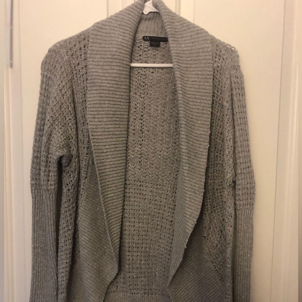 Armani Exchange Cardigan knit sweater. Sleeves get slim mid arm (see pic).